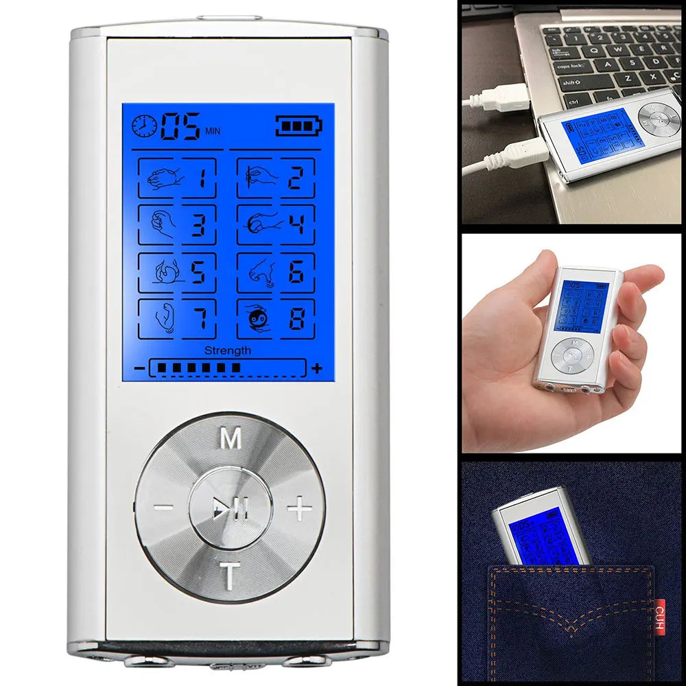 TENS EMS Unit 8 Modes Digital Palm Device Best Pain Relief Machine Body Massager for Neck Back Lumbar Muscle Stimulator Therapy