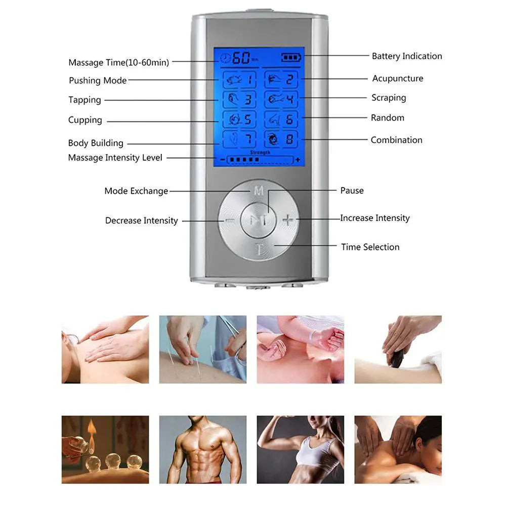 TENS EMS Unit 8 Modes Digital Palm Device Best Pain Relief Machine Body Massager for Neck Back Lumbar Muscle Stimulator Therapy