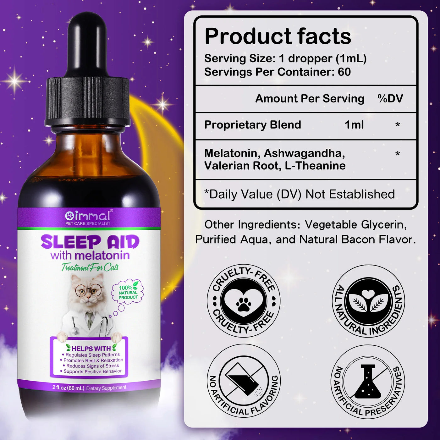 Melatonin for Cats Sleep Aid Supports Healthy Stress Relief Anxiety Relief 100% Natural Liquid Formula Regulates Sleep Patterns