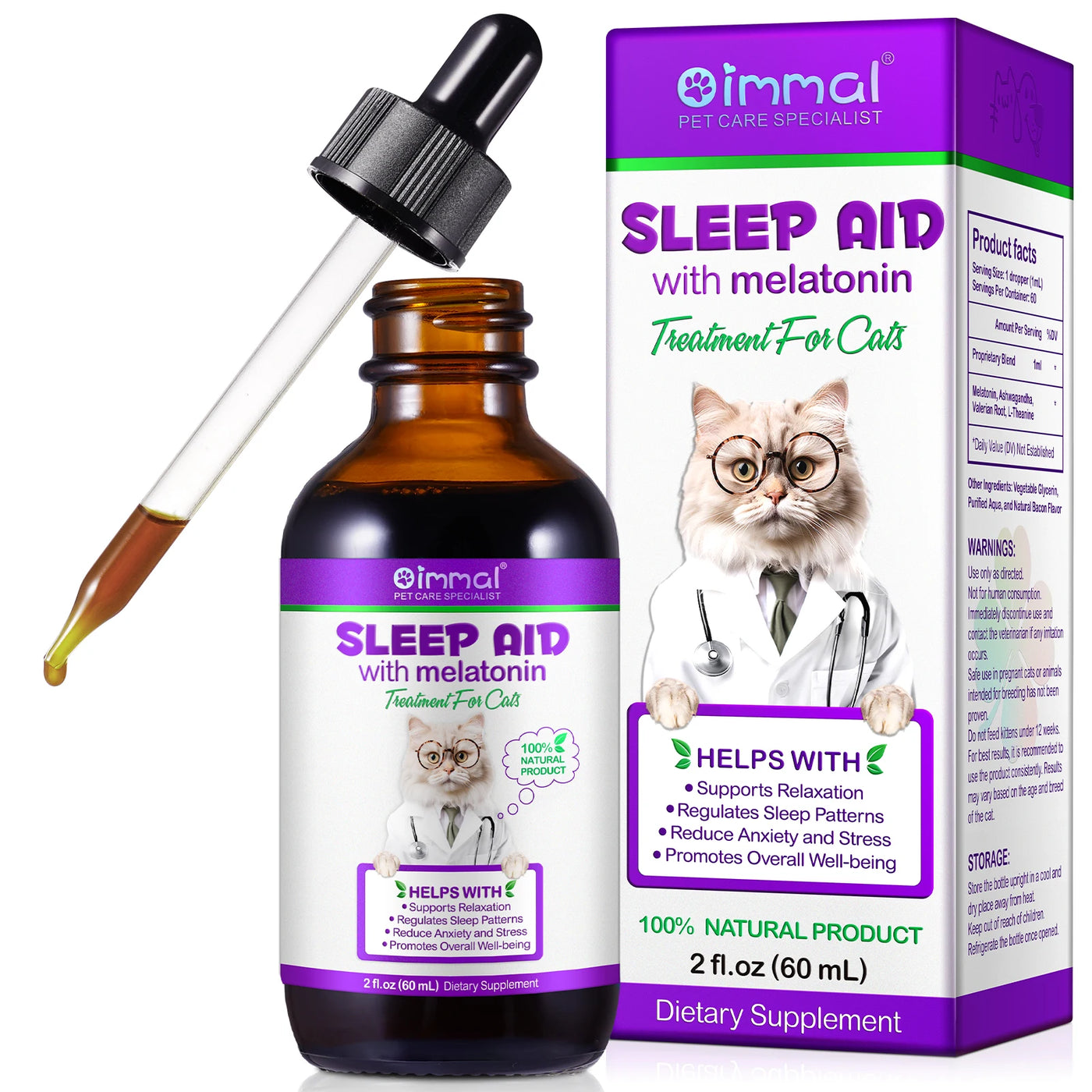 Melatonin for Cats Sleep Aid Supports Healthy Stress Relief Anxiety Relief 100% Natural Liquid Formula Regulates Sleep Patterns