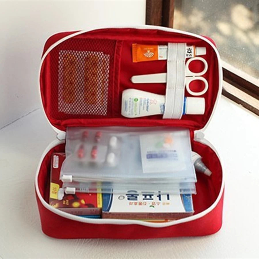 Health Medicine First Aid Kit Oxford Cloth Portable Travel Storage Emergency Kit Tote Bag Outdoor Medical Bag Storage Case Red