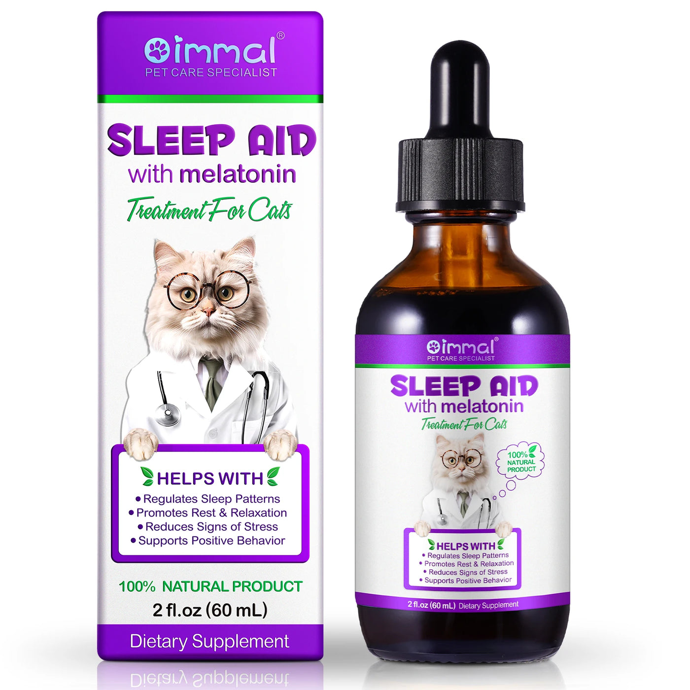 Melatonin for Cats Sleep Aid Supports Healthy Stress Relief Anxiety Relief 100% Natural Liquid Formula Regulates Sleep Patterns