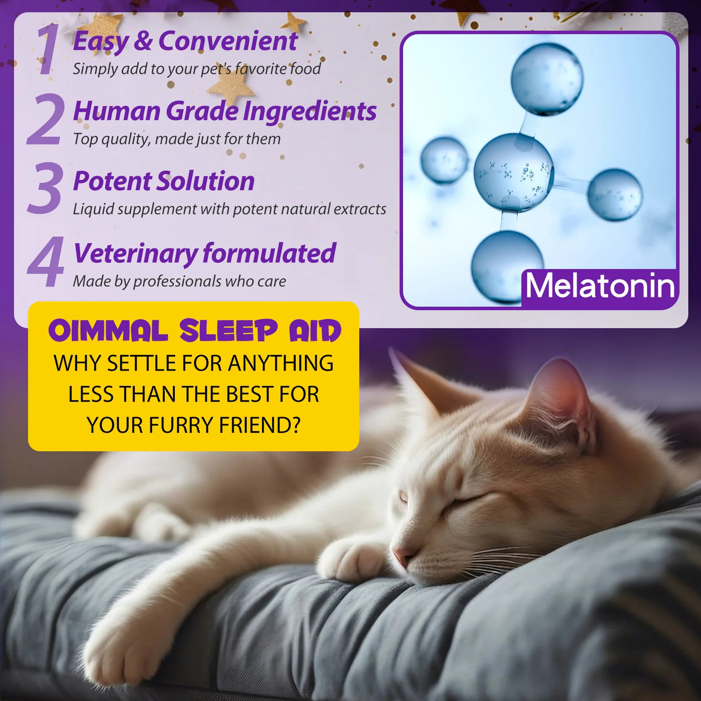 Melatonin for Cats Sleep Aid Supports Healthy Stress Relief Anxiety Relief 100% Natural Liquid Formula Regulates Sleep Patterns