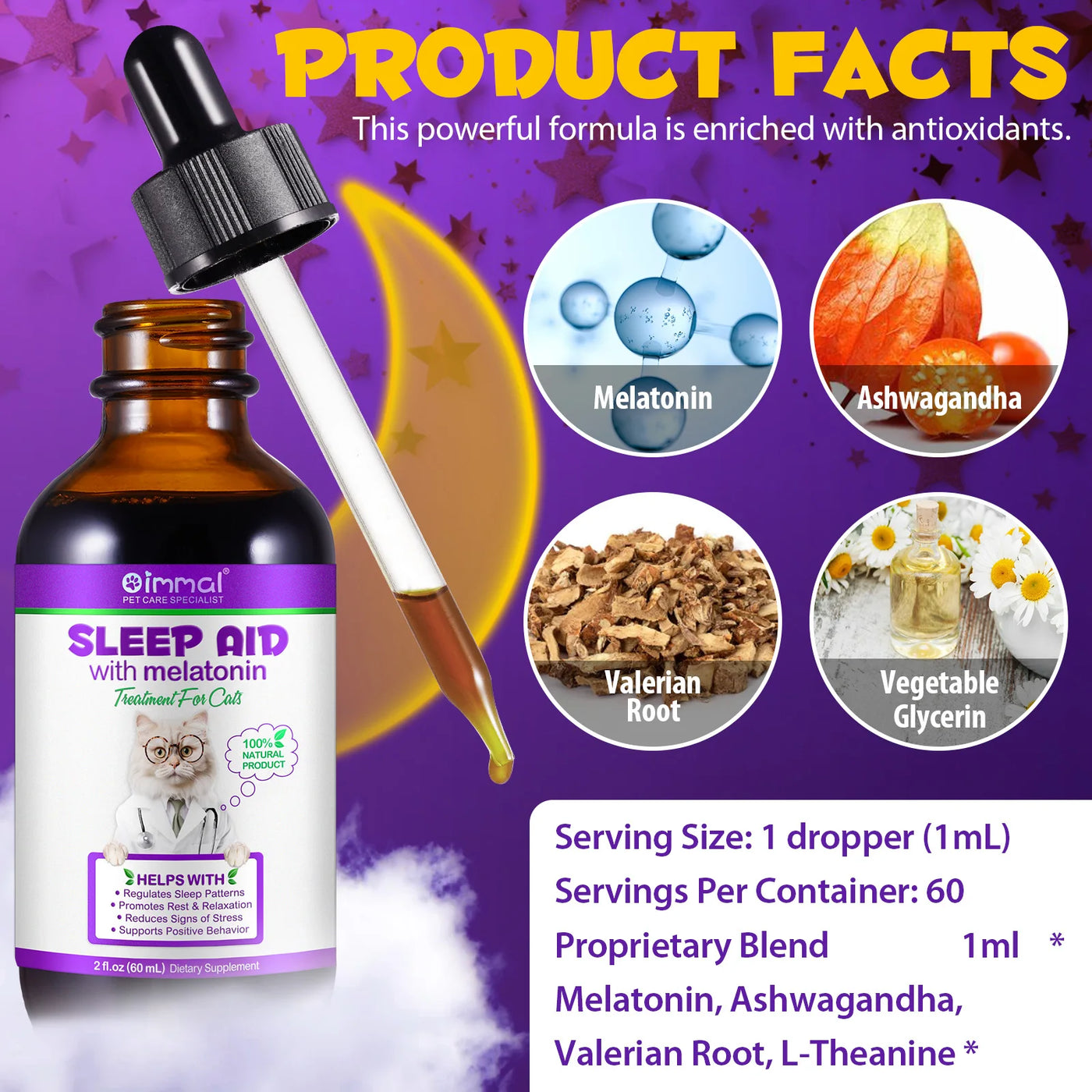 Melatonin for Cats Sleep Aid Supports Healthy Stress Relief Anxiety Relief 100% Natural Liquid Formula Regulates Sleep Patterns