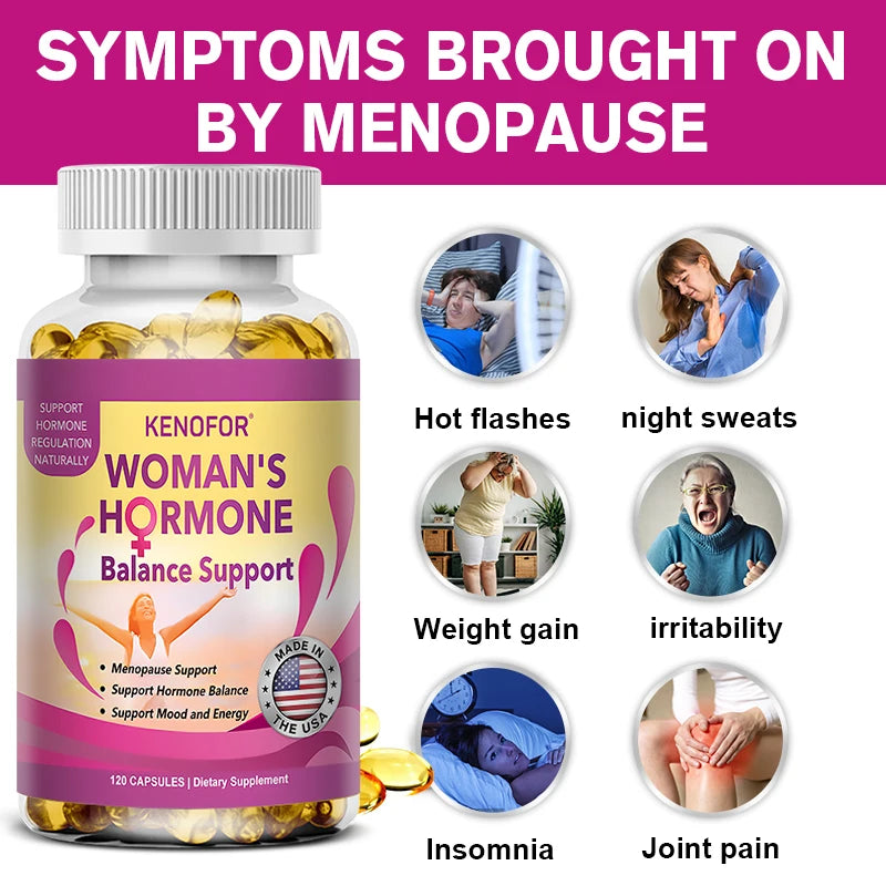 Kenofor Women's Menopause Supplement - For Night Sweats, Hot Flashes, and Mood Support - 120 Capsules, Non-GMO