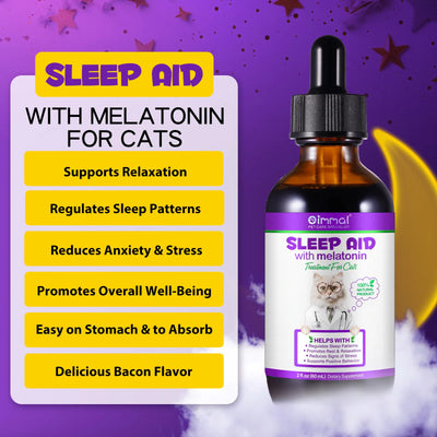 Melatonin for Cats Sleep Aid Supports Healthy Stress Relief Anxiety Relief 100% Natural Liquid Formula Regulates Sleep Patterns