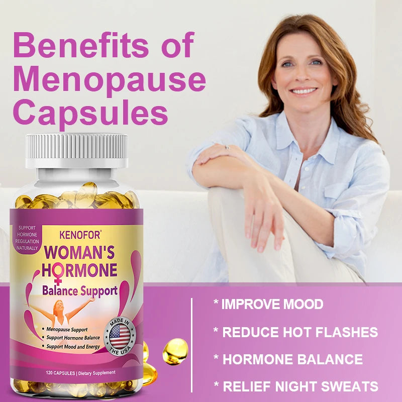 Kenofor Women's Menopause Supplement - For Night Sweats, Hot Flashes, and Mood Support - 120 Capsules, Non-GMO