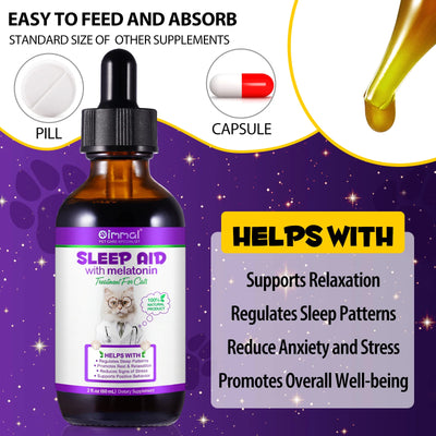 Melatonin for Cats Sleep Aid Supports Healthy Stress Relief Anxiety Relief 100% Natural Liquid Formula Regulates Sleep Patterns